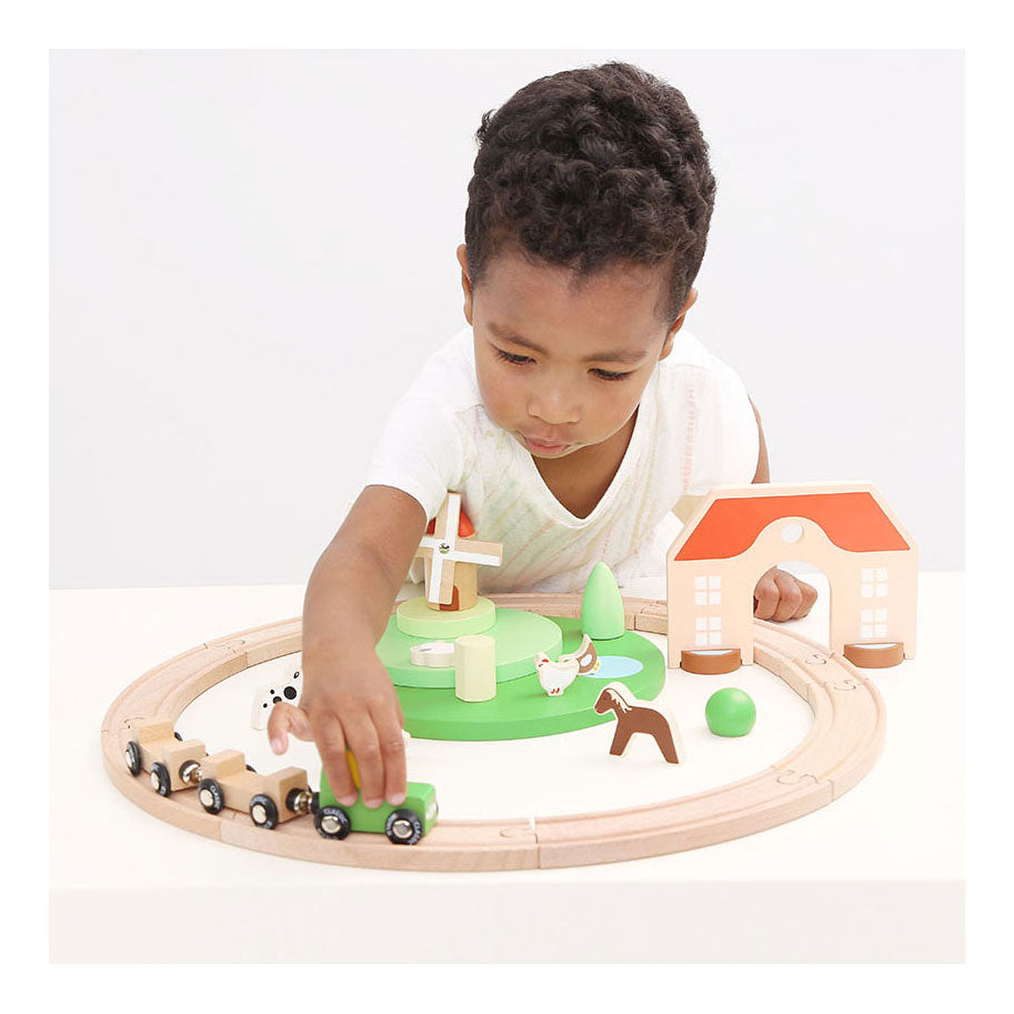 Klassieke wereld houten boerderijtrein speelset, 28dlg.