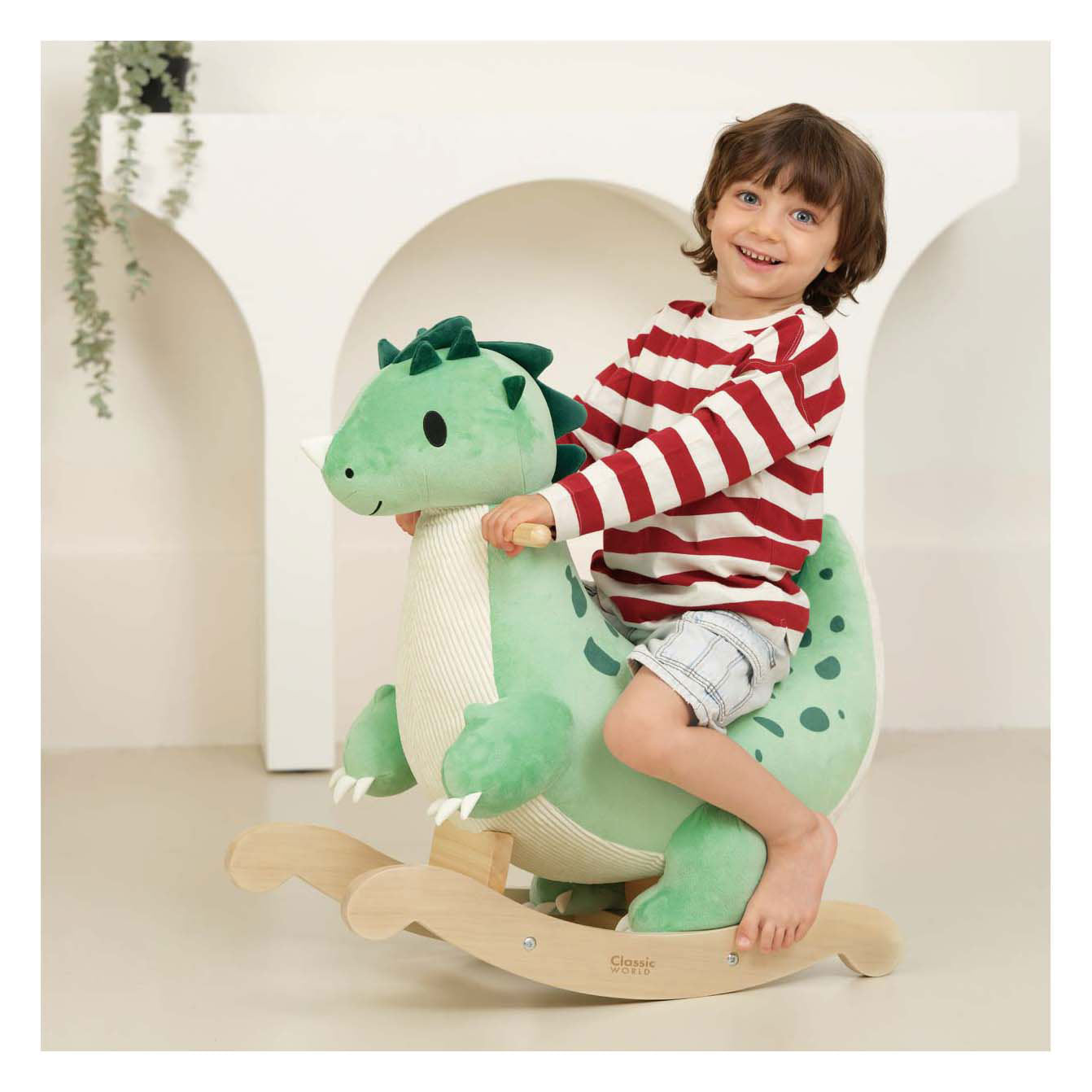 Klassieke wereld houten hobbelpaard dinosaurus