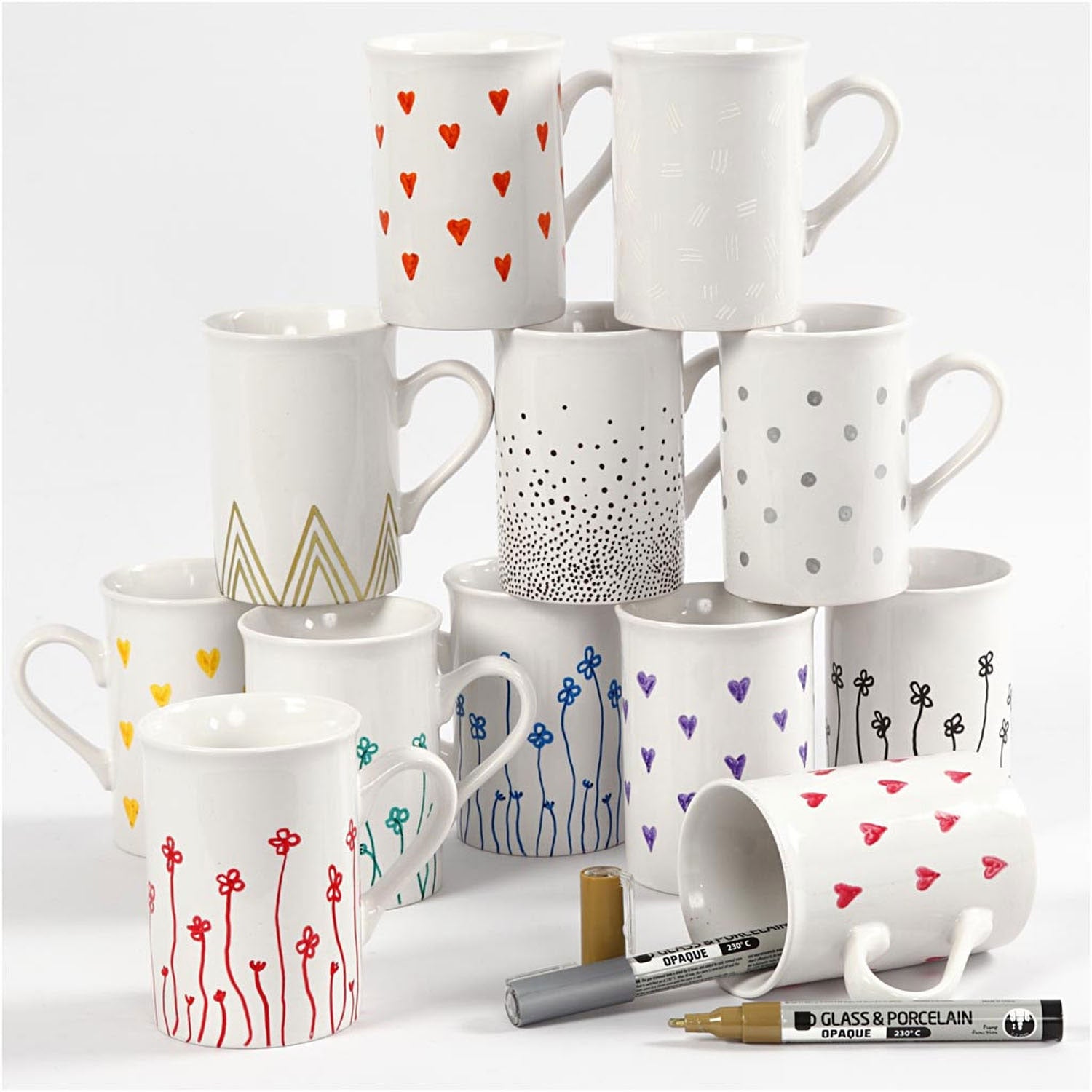 Creativ company glas- porseleinstiften, lijndikte 1-2 mm, semi-dekkend, diverse kleuren, 12 stuk 1 doos