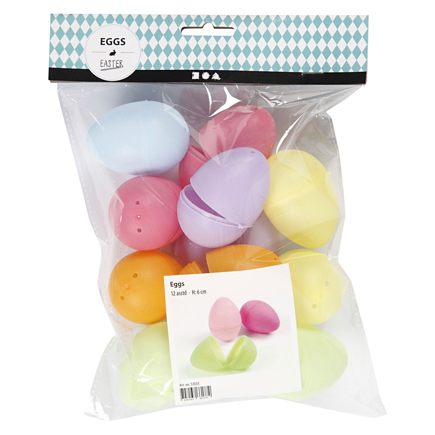 Creativ company plastic eieren gekleurd, 12st. 6cm