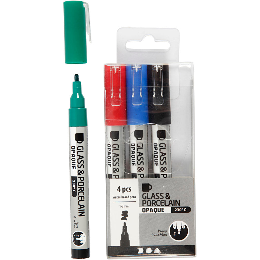 Creativ company https: www.cchobby.nl glas-porseleinstiften-lijndikte-1-2-mm-semi-dekkend-zwart-blauw-groen-rood-4-stuk-1-doos