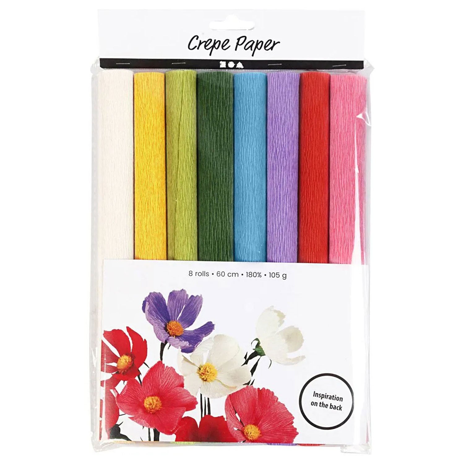 Creativ company crêpepapier, vel 25x60 cm, crêpe-verhouding: 180%, 105 gr, standaardkleuren, 8 vel 1 doos