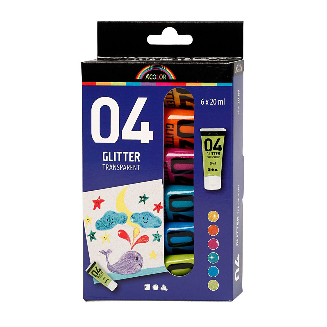 A-color kids' acrylic glitter paint, 6x20ml