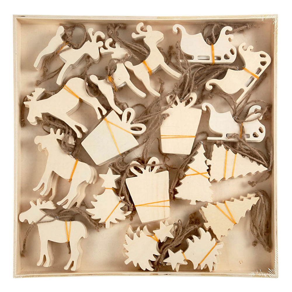 Creatief bedrijf houten ornamenten kerstthema, 90st.