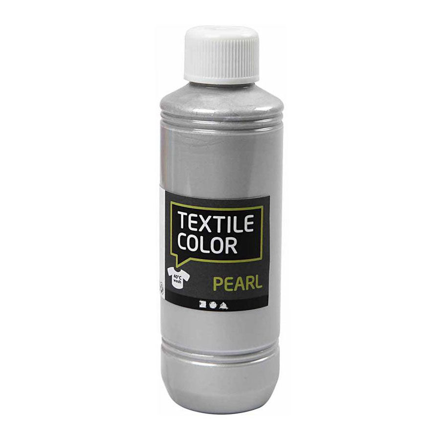 Creativ company textielkleur dekkende textielverf - zilver parelmoer, 250ml