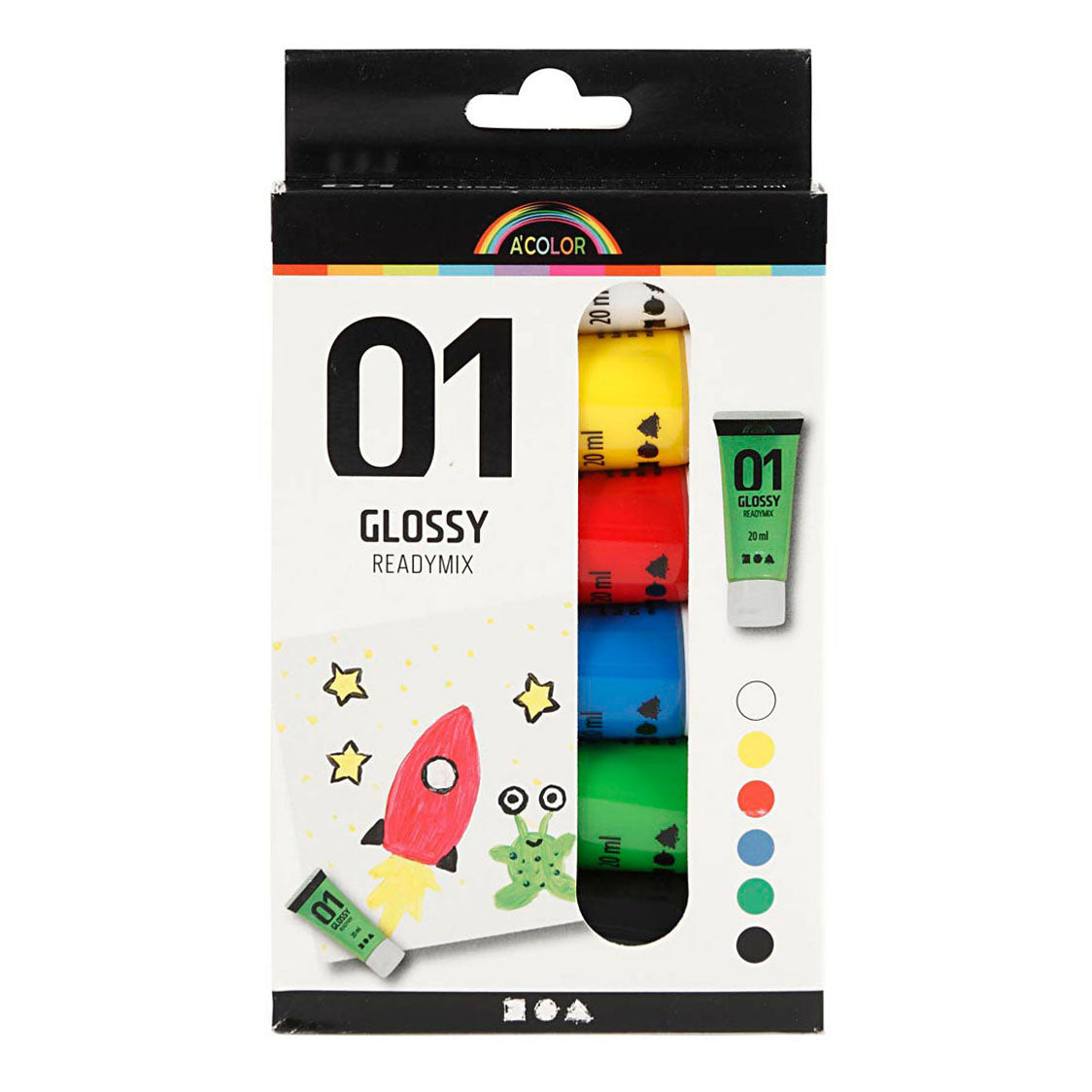 Creativ company acrylverf voor kinderen glanzende standaardkleuren, 6x20ml