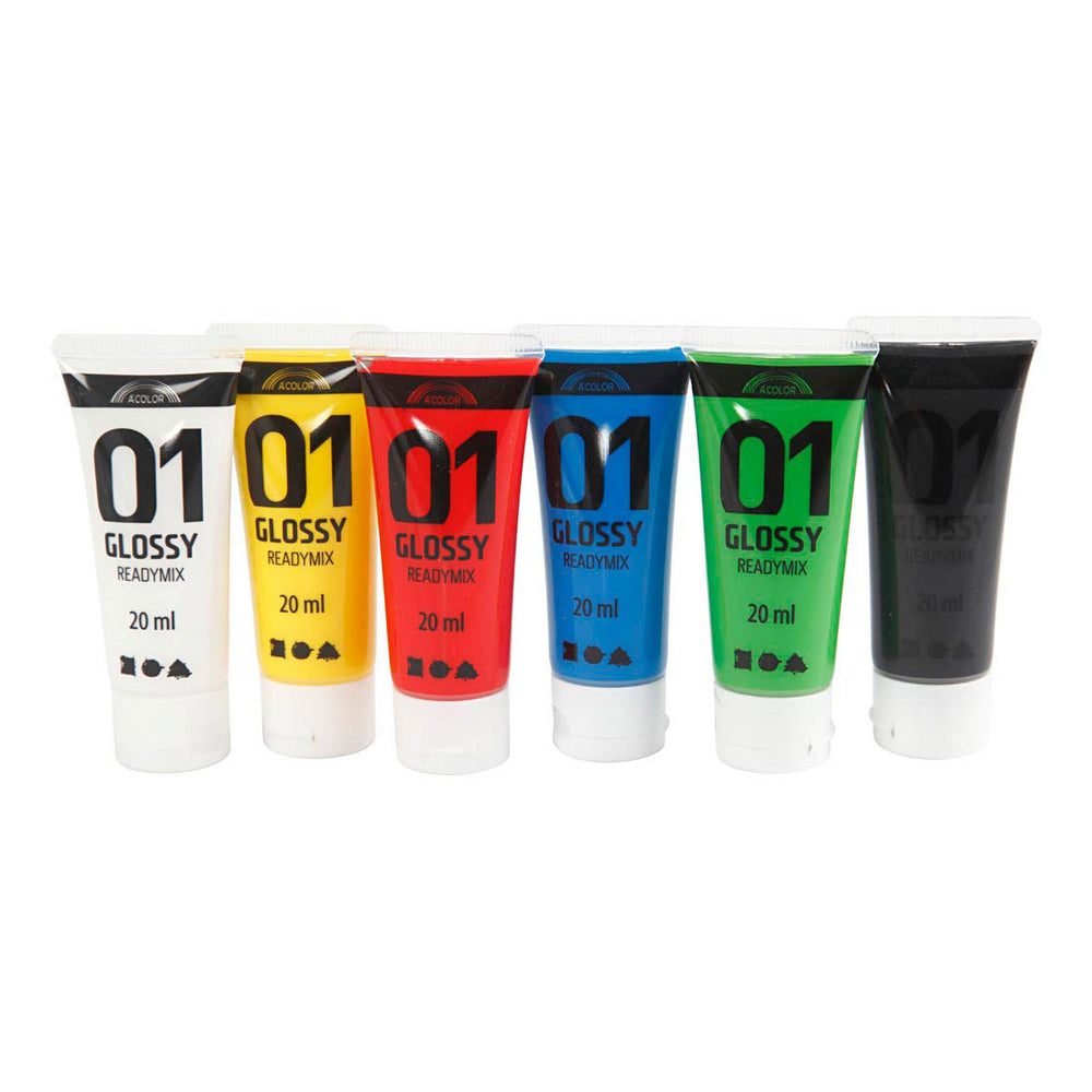 Creativ company acrylverf voor kinderen glanzende standaardkleuren, 6x20ml