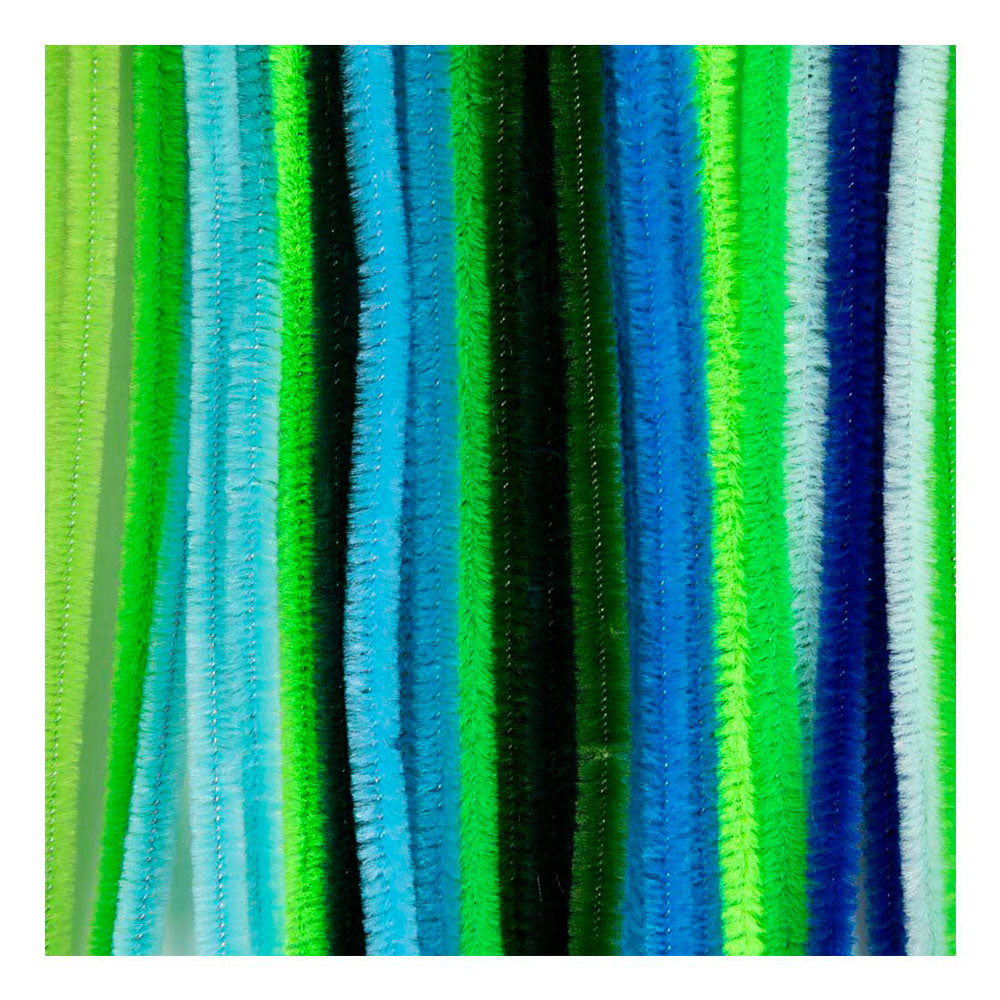 Creativ company chenille 6mm x 30cm groen en turquoise harmonie - 25st.