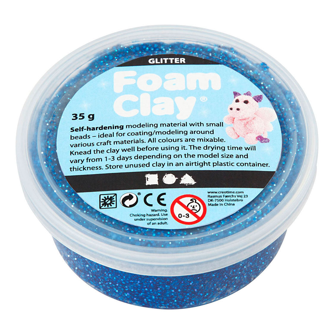 Creativ company foam clay glitter 35gr - blauw