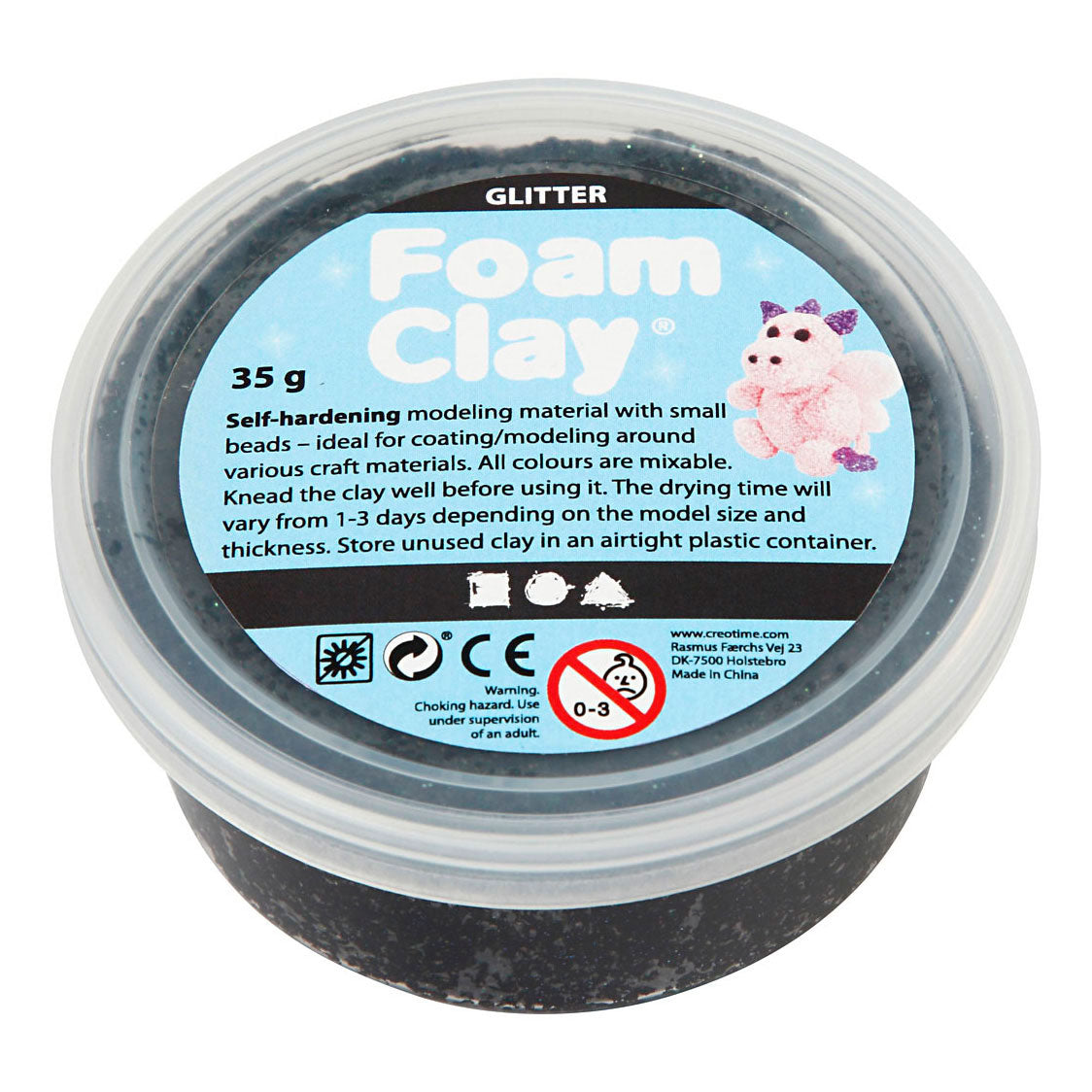 Creativ company foam clay glitter 35gr - zwart