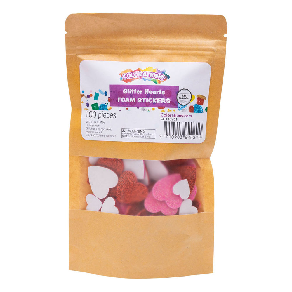 Kleuringen - Foamstickers Glitter Hartjes, 100st.