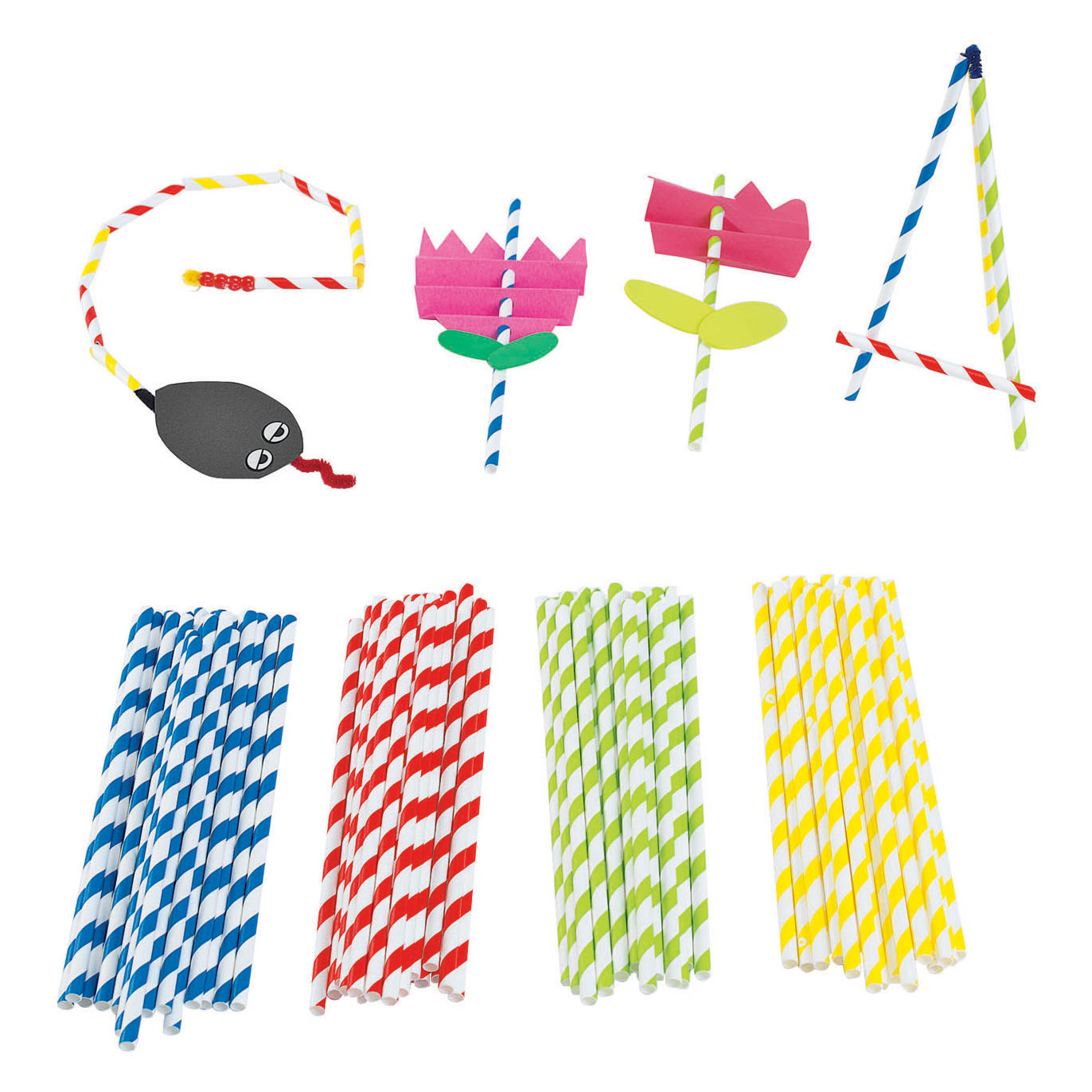 Kleuringen - Gekleurde Knutselrietjes, 100st. (4 kleuren)