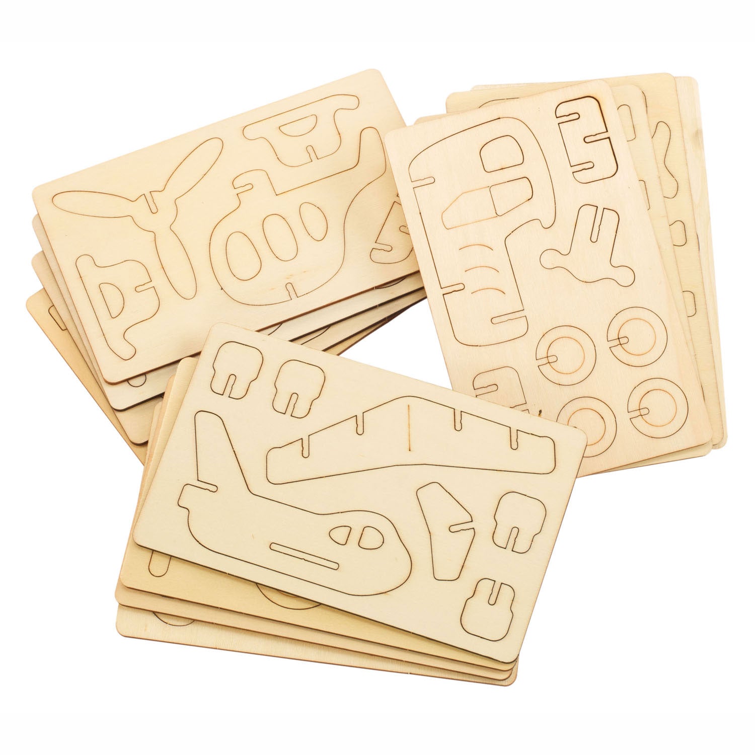 Colorations bouwpakketje houten 3d voertuigen, set van 4