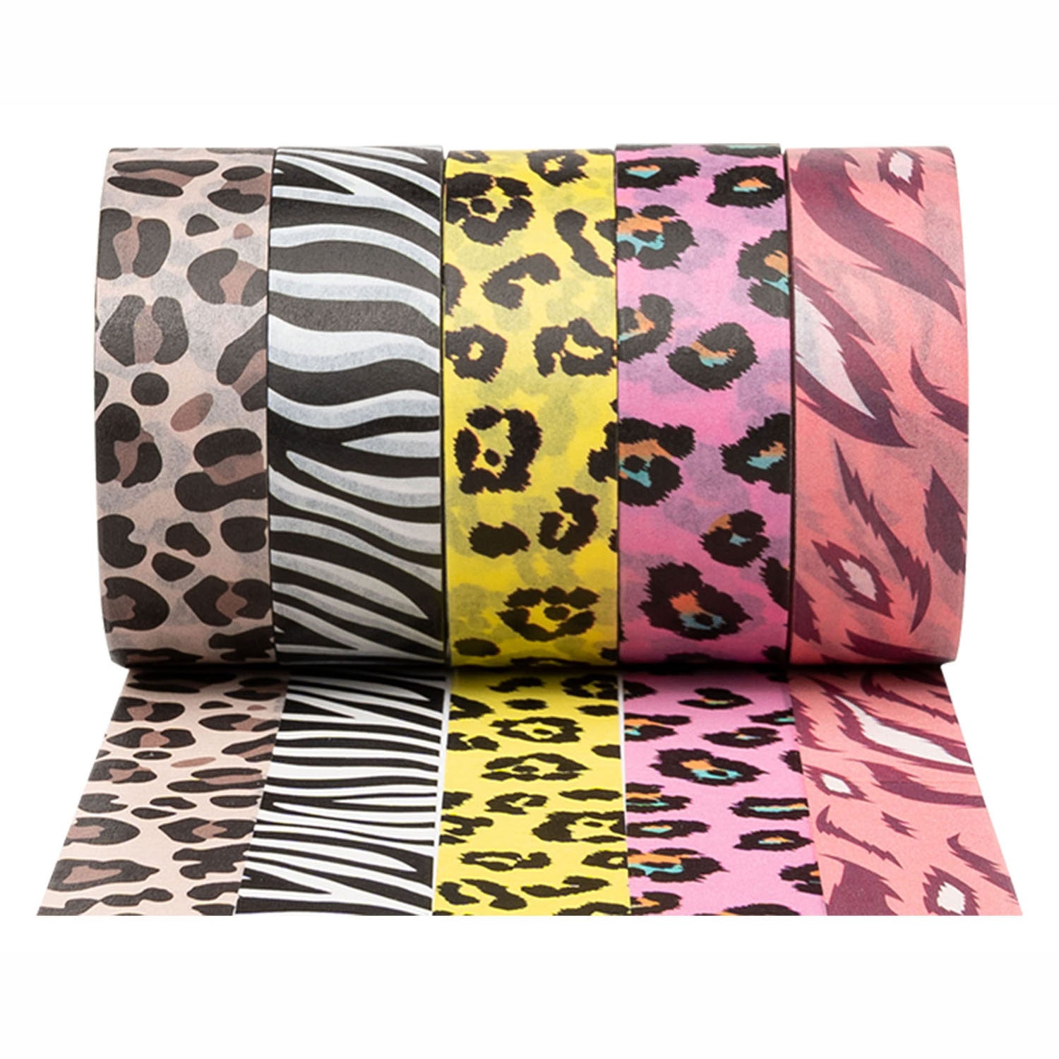 Kleuringen - Washi Tape Dieren Patronen 5 Rollen, 5mtr.