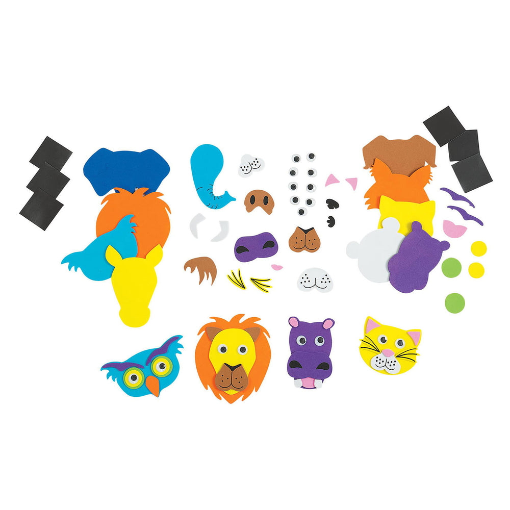 Inkleuringen - foam dierengezichten maken knutselset, 36dlg.