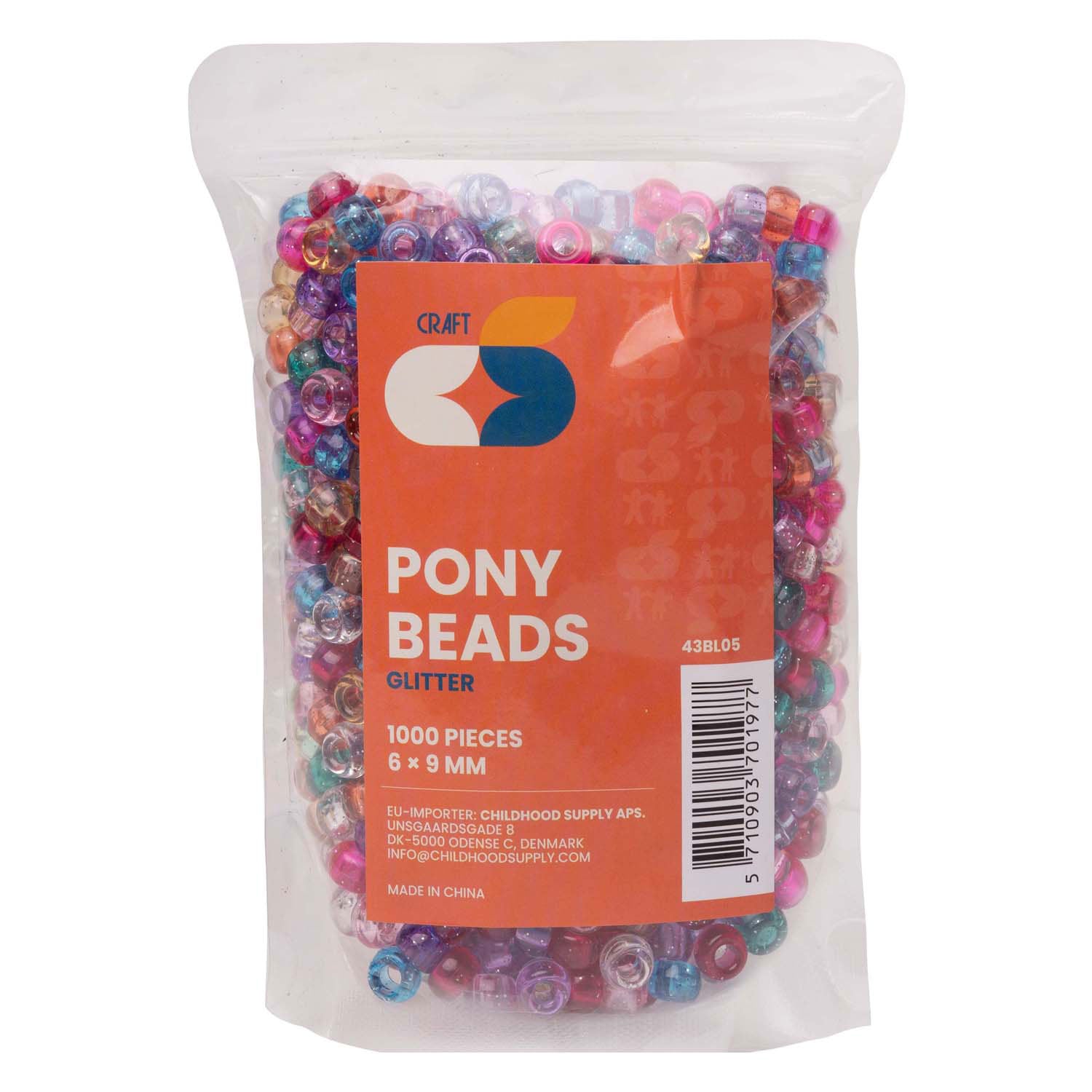 Kleuringen - pony kralen glitter 6x9 mm, 1000st.