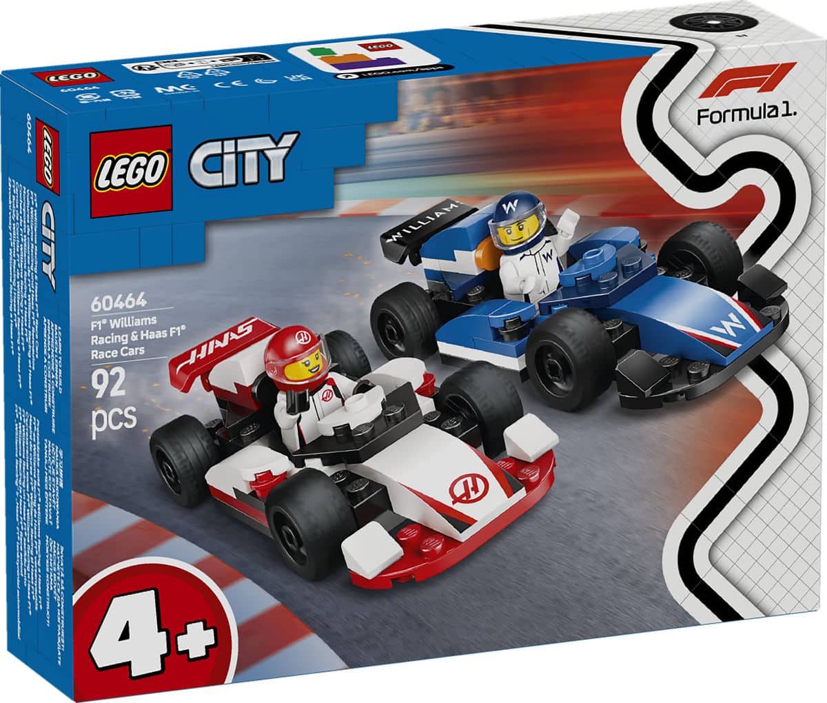 Lego city 60464 f1 williams racing en haas f1 racewagens