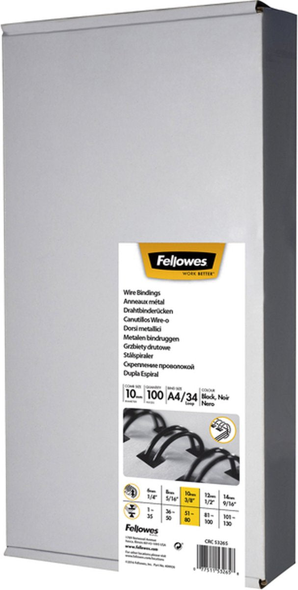 Fellowes bindruggen metaal 10 mm zwart, 100 stuks
