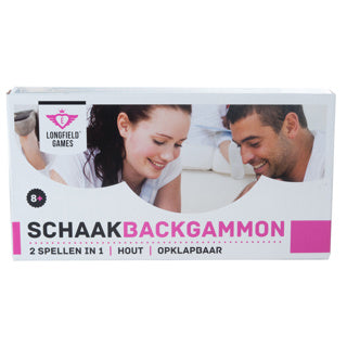 Longfield schaak backgammon cassette hout 30x16x4 cm | 2 stuks