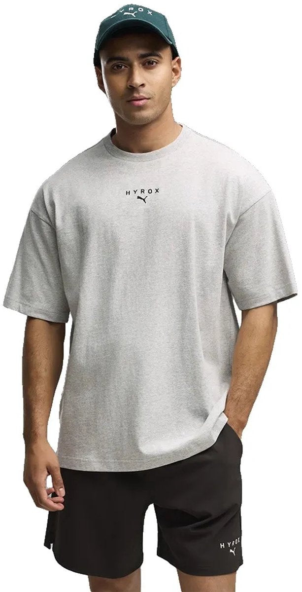 Puma x hyrox lifestyle t-shirt met korte mouwen grijs l man