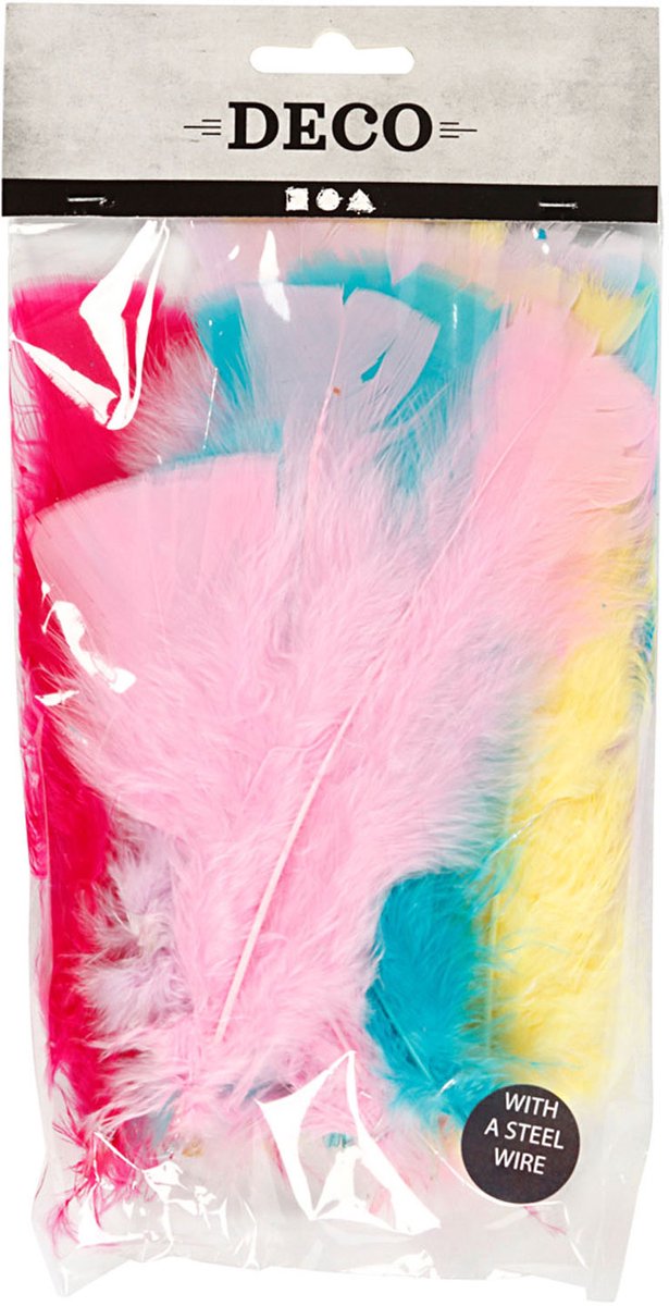 Creatief bedrijf veren in diverse kleuren 11-17cm, 18st.