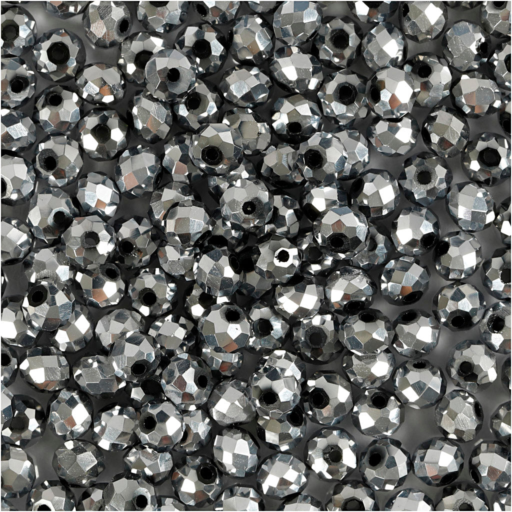 Creativ company facetkralen metallic grijs, 100st.