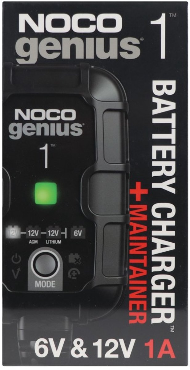 Noco genius1eu acculader - 1-ampere – 6 12 volt – volautomatisch - laadt en onderhoudt - druppellader