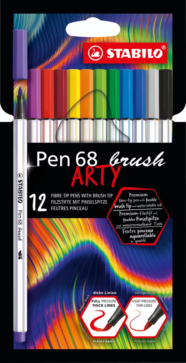 Stabilo Pen 68 Kwast ARTY Viltstiften 12 stuks