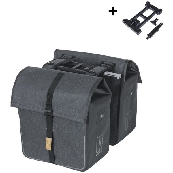 Basil dubbele fietstas urban dry mik 50 liter - houtskool