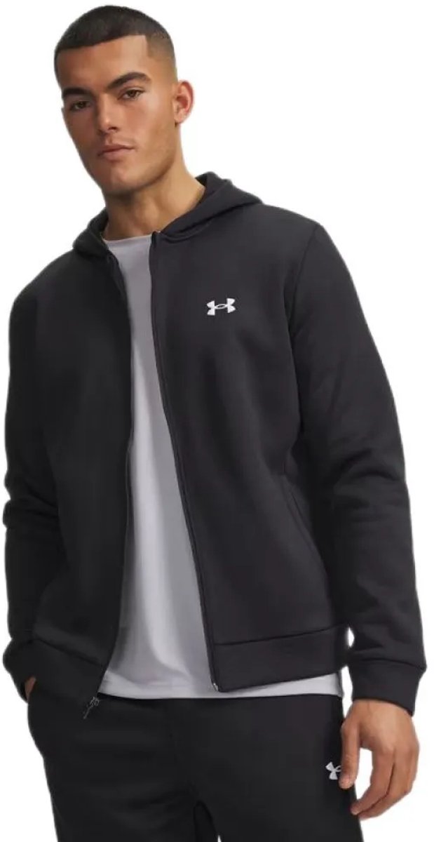 Under armour ua armour fleece fz hoodie-blk heren sporttrui - zwart - wit