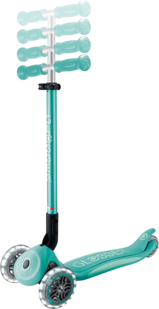 Globber 3-wiel step - primo foldable plus lights mint - munt - lichtgevende wielen - vouwbaar - in hoogte verstelbaar - vanaf 3 tot 9 jaar