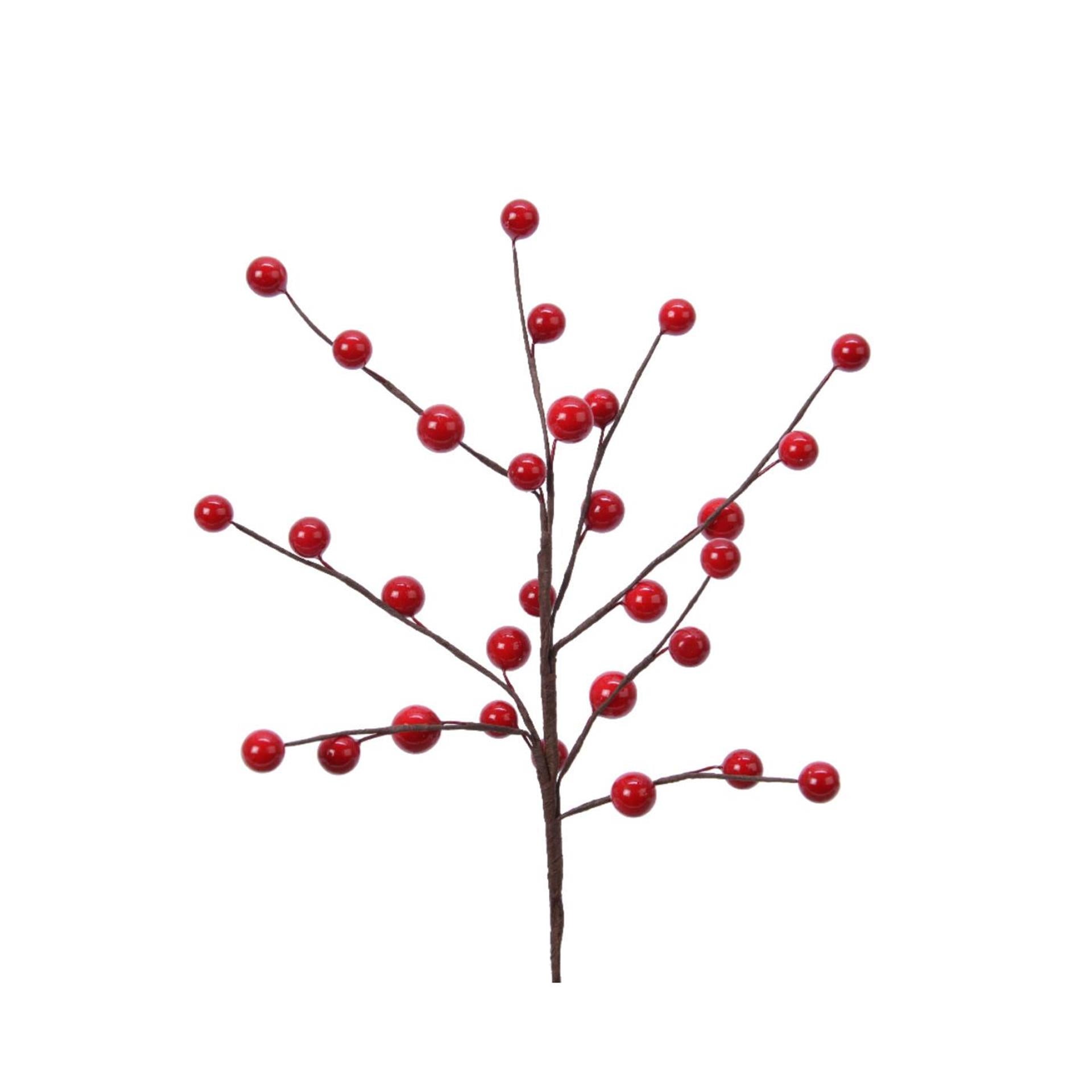 Decoris kunsttak met bessen rood 3x15x26cm