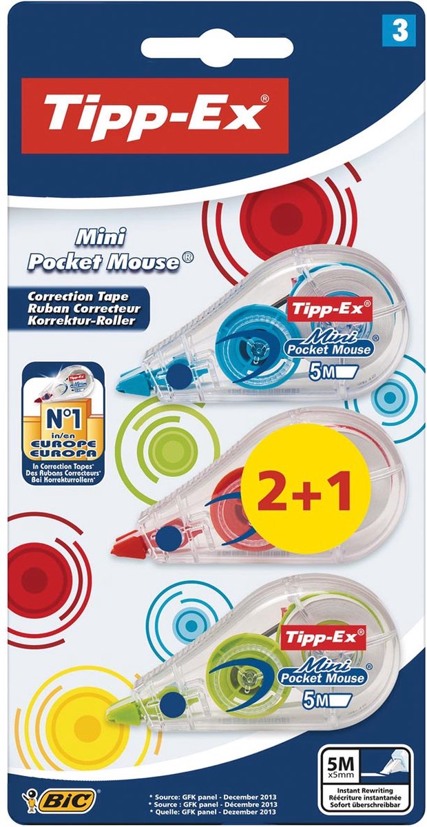 Tipp-ex correctieroller mini pocket mouse fashion, blister 2 + 1 gratis