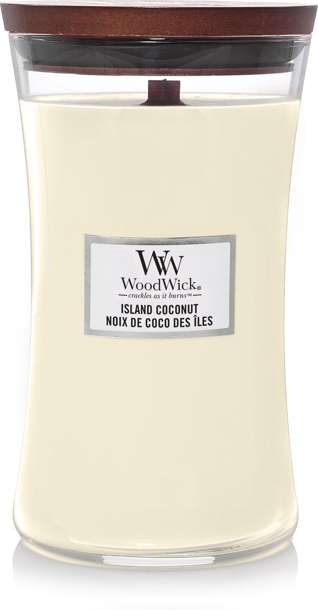 Woodwick hourglass large geurkaars - island coconut - 130 branduren