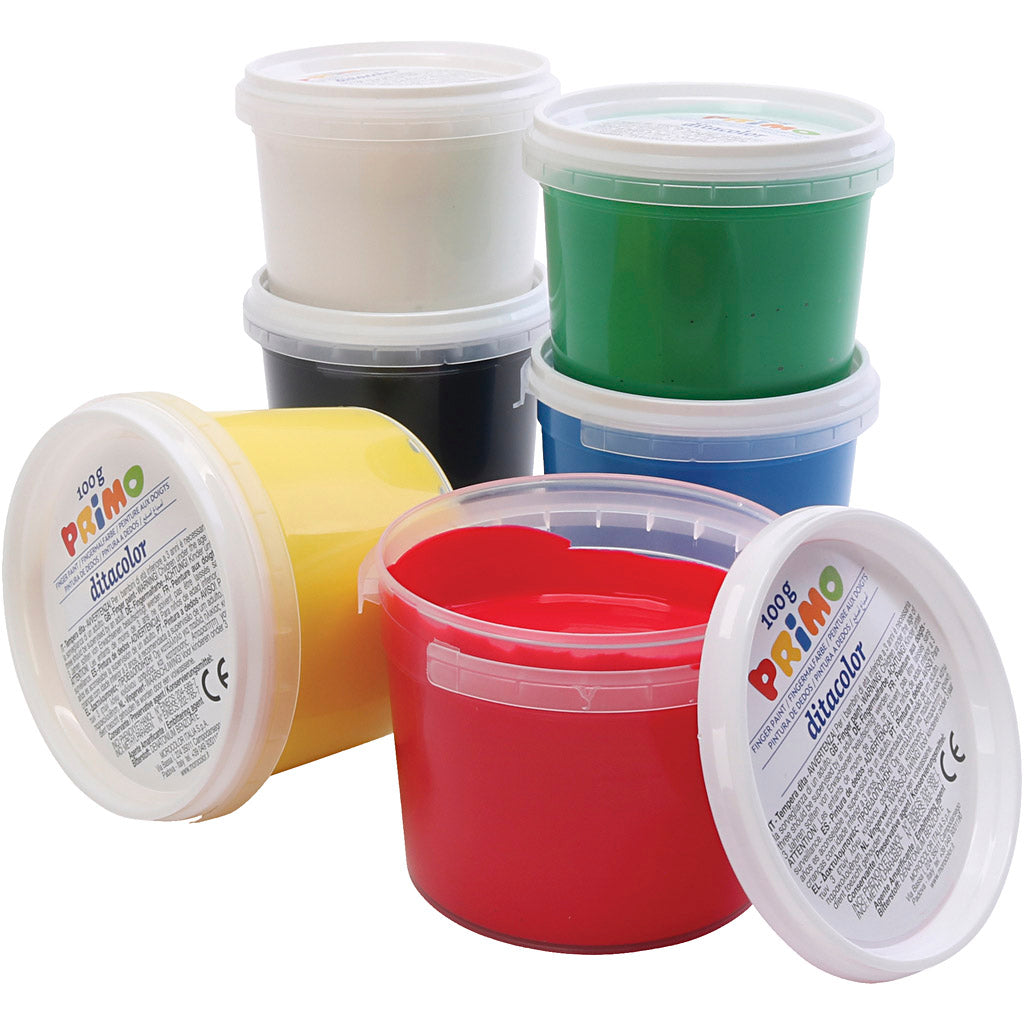 Primo vingerverf, diverse kleuren, 6x100 ml 1 doos