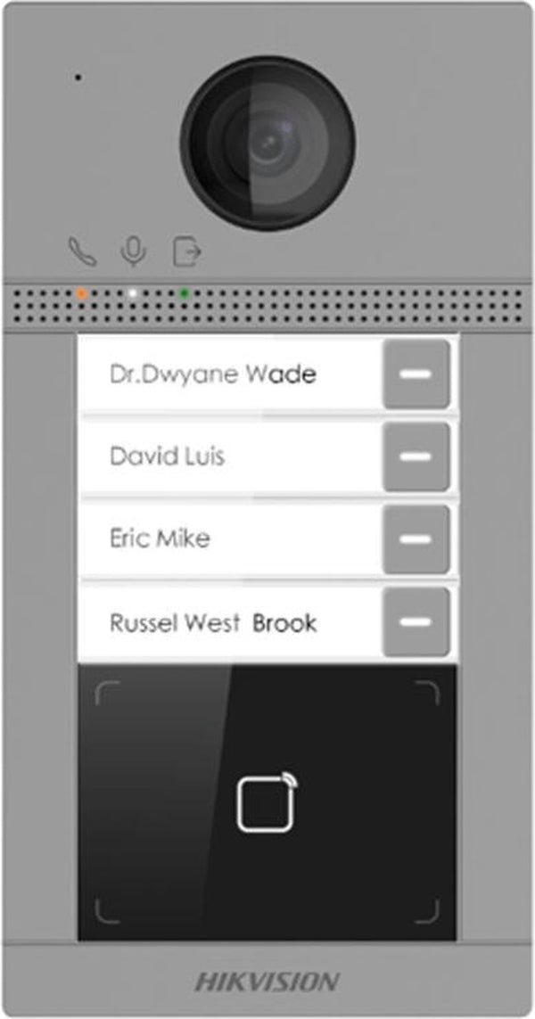 Hikvision ds-kv8413-wme1(c) surface 4-knops ip video intercom 2mp wifi deurbel met poe, mifare kaartlezer en alarm
