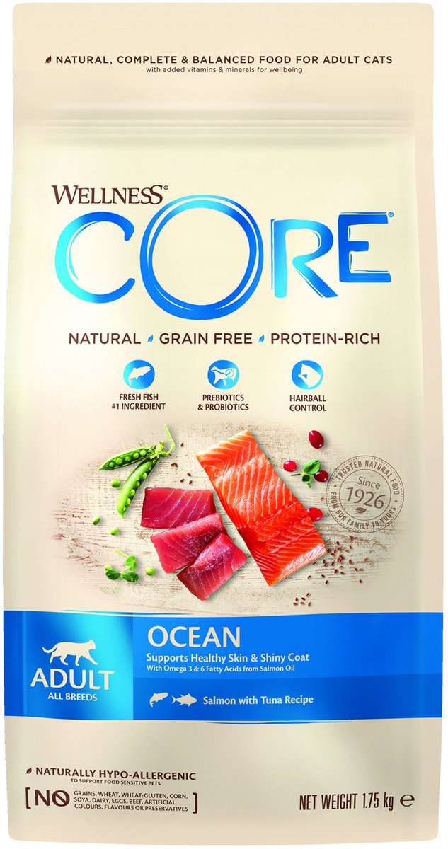 Wellness core grain free cat ocean zalm tonijn - kattenvoer - 1.75 kg