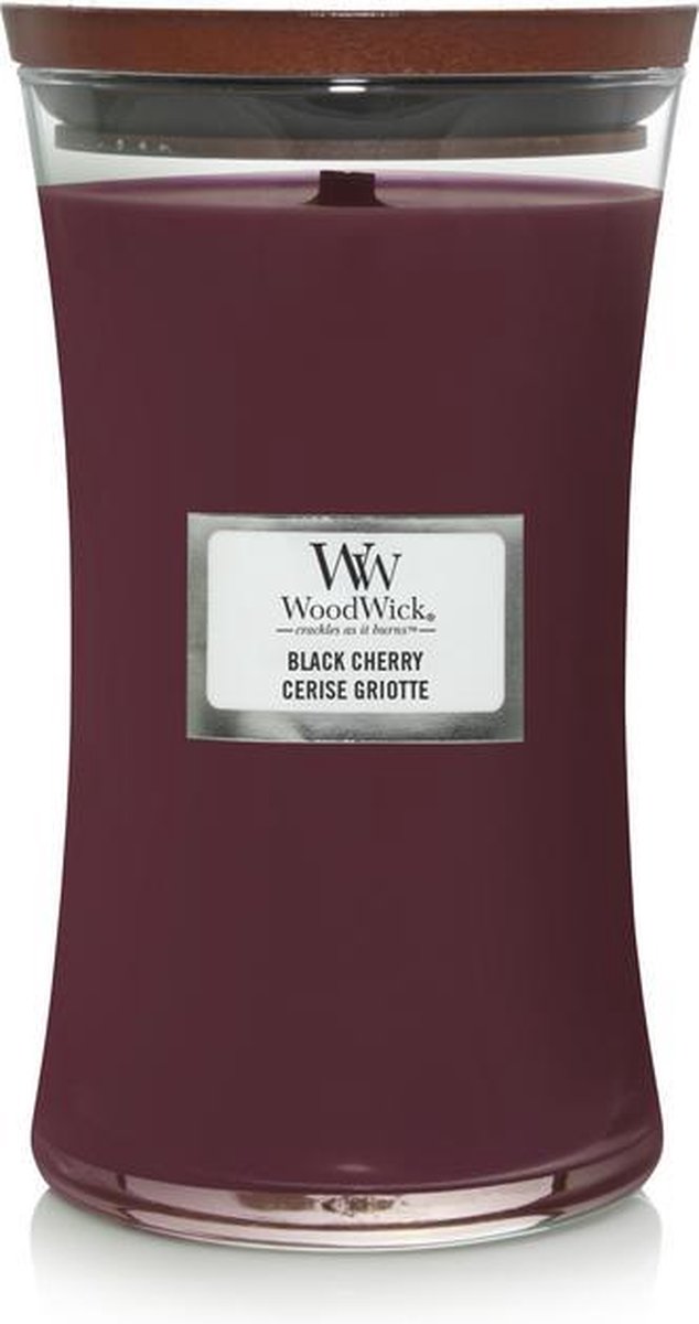 Woodwick hourglass large geurkaars - black cherry - 130 branduren