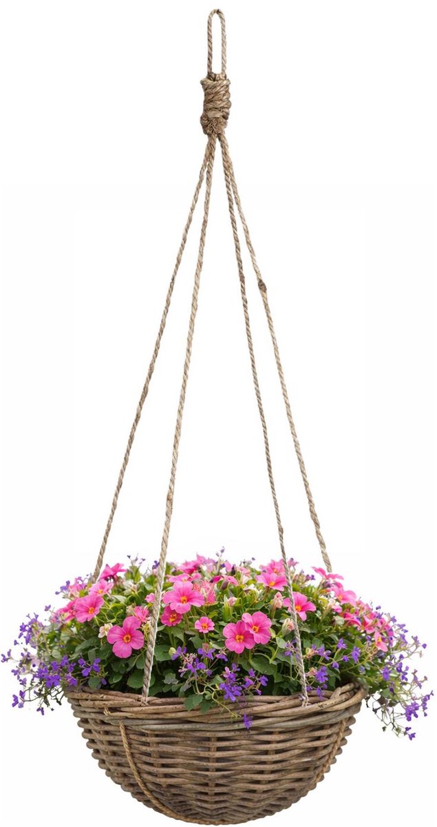 Mica decorations hangmand - d40 x h20 cm - gevlochten wilg - hangende plantenbak met ketting - bloempot - gevlochten