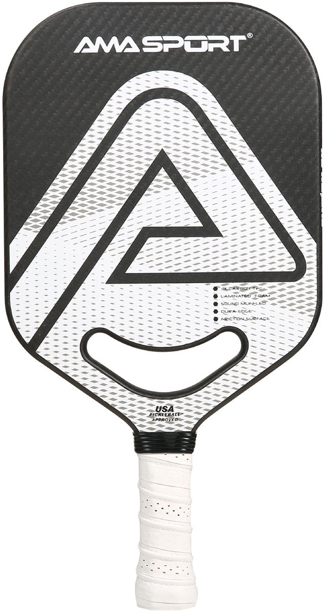 Ama sport pickleball paddle pp002-3kw wit zwart – 3k carbon surface – 20 mm kern – aero-duraedge air dynamic throat –