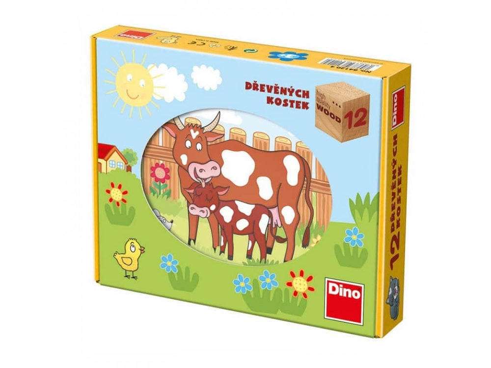 Dinotoys dinopuzzel - houten blokken boerderijpuzzel - 12 blokken