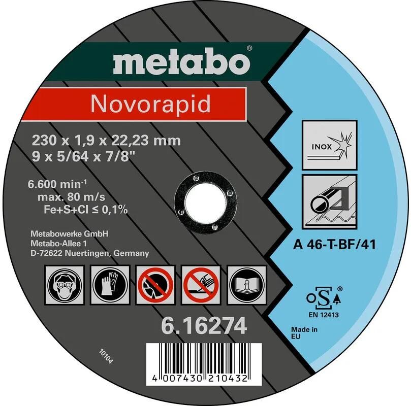 Metabo accessoires metabo trennscheibe novorapid cutting discs 115x1.0x22 metabo
