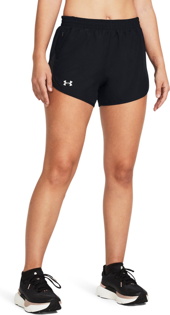 Under armour ua fly by 3'' shorts-blk dames sportbroek - zwart - wit - reflecterend