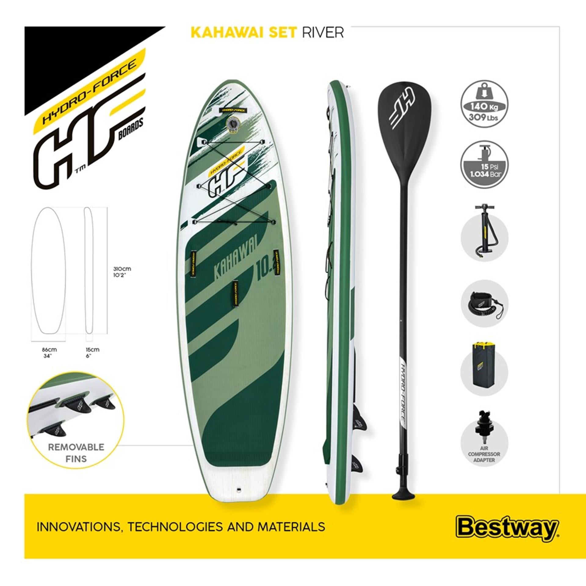 Bestway hydro-force kahawai sup peddelboard 310x86x15cm set incl peddel