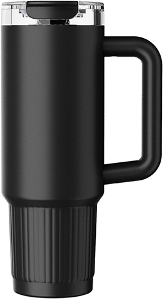 Merkloos sans marque kozie thermosbeker 980 ml – rvs – dubbelwandig geïsoleerd – zwart – voor warme koude dranken