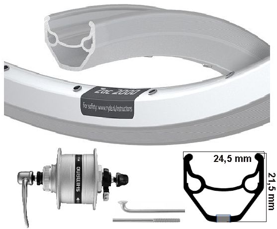 Kgs voorwiel 28 inch (622) zac 2000 zilver naafd 6v3w + schijf uitval