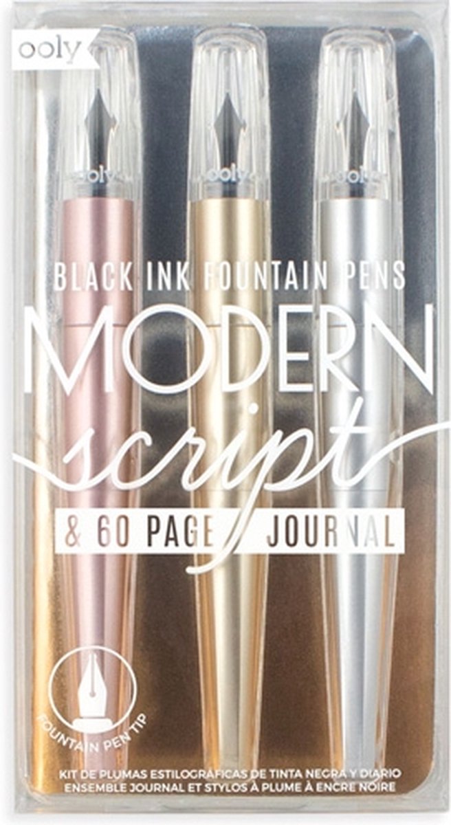 Ooly - modern script - vulpennen notitieboekje - 3 stuks - zwart schrijvend (goud, roségoud zilver)