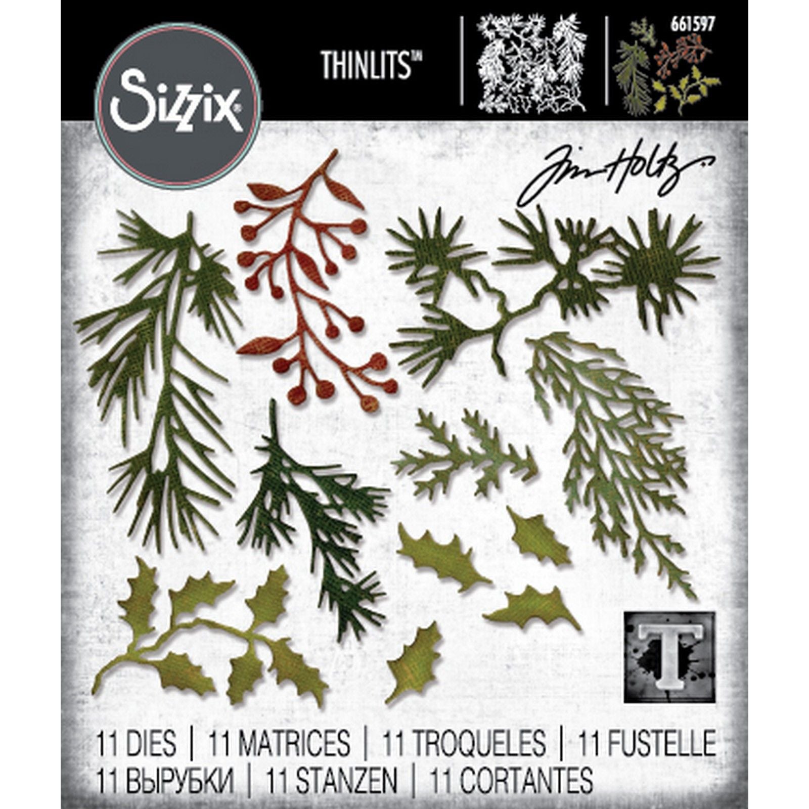 Sizzix • thinlits die set 11pcs holiday greens mini by tim holtz