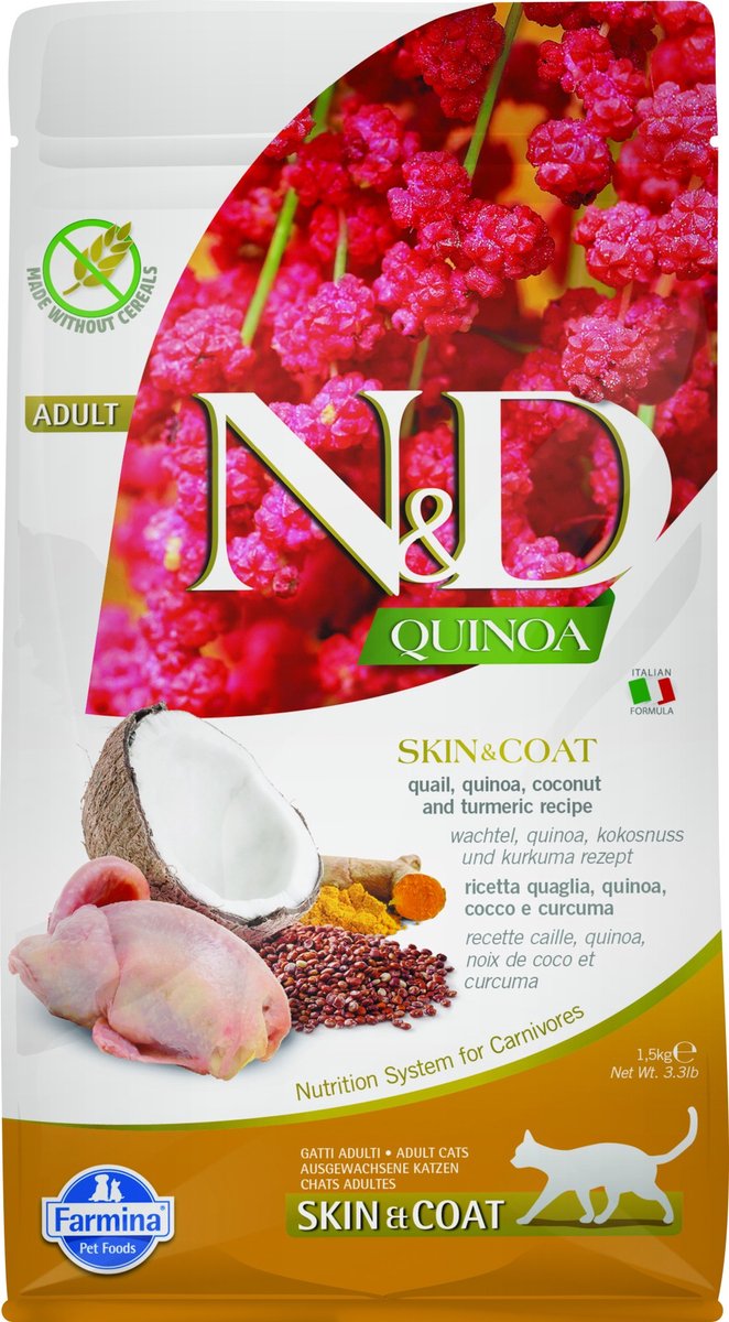 Farmina pet food farmina n d quinoa - adult kat - skin coat kwartel - 1,5kg