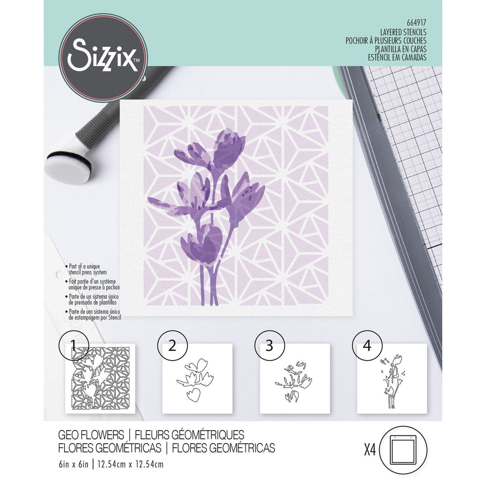 Sizzix • layered stencils geo flowers 4stuks